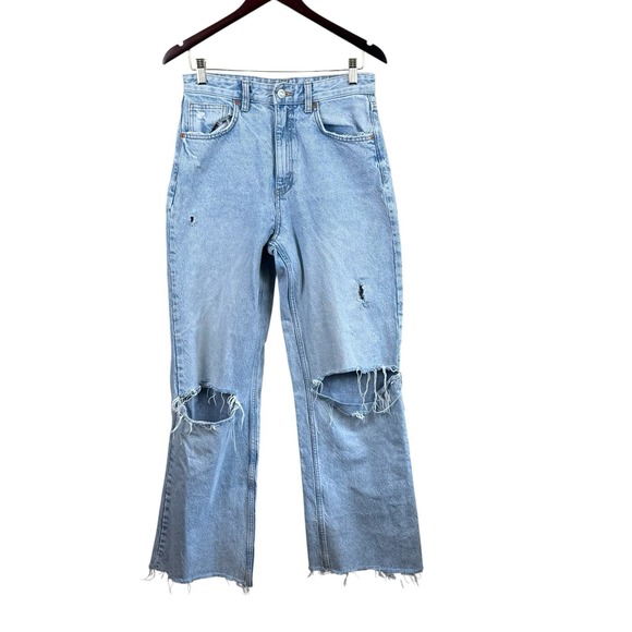 Zara Denim - ZARA Blue Wide Leg Jeans, Size 8,‎ Light Wash Distressed
